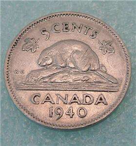1940 Canada Canadian Nickel 5 Five CENT COIN  