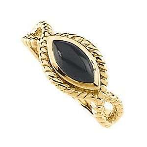  Dainty Marquise Cut Black Onyx Ring   Braided 14 kt Yellow 