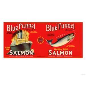  Blue Funnel Brand Salmon Label   Seattle, WA Giclee Poster 