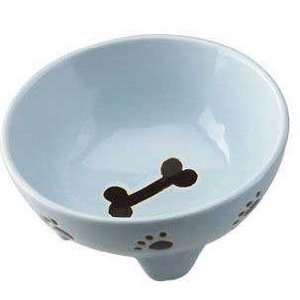    Top Quality Stoneware Footed Dog Dish Blue 5
