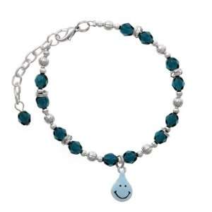  Blue Water Drop Navy Czech Glass Beaded Charm Bracelet 
