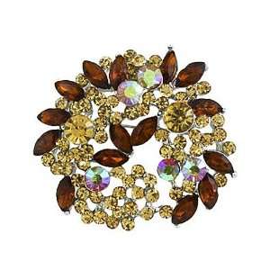  Silvertone Brown 2 Rhinestone Wreath Brooch Pin Jewelry