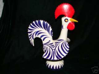 BEAUTIFUL TALL ROOSTER COBALT BLUE WITH RED CONE STATUE FIGURINE