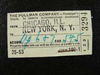 1943 Pullman Railroad Train Ticket Chicago to New York  