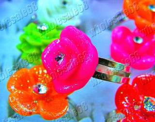 Wholesale 100pcs children resin&rhinestone flower rings  