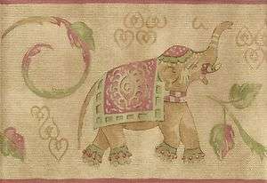 Middle Eastern Asian Wallpaper Border Elephants / Red Trim  