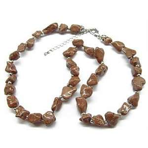 Chunky Brown Stone Turquoise Bead Cowgirl Necklace Jewelry  