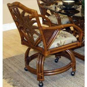   Cancun Palm Indoor Rattan/Wicker Caster Chair in TC