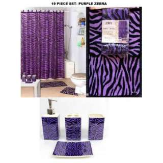 Complete Bath Accessory Set PURPLE zebra printed bathroom rugs shower 