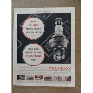 Champion spark plugs, Vintage 30s full page print ad (big spark plug 