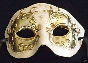 Half Face Mardi Gras Mask Gold & Ivory Antique Costume  