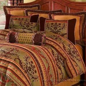 17Pc Queen Floral Stripe Chenille Comforter Curtain Set  