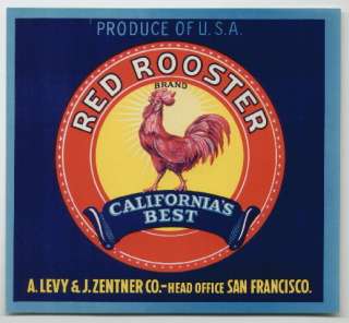 RED ROOSTER Vintage California Vegetable Crate Label  
