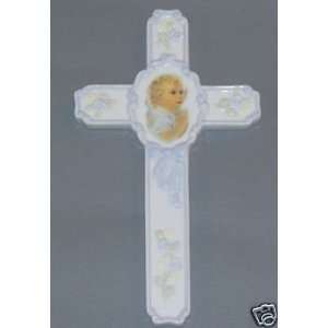  BAPTISM CROSS GIFT FOR BABY BOY 71/2 X 41/4 PORCELAIN 