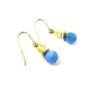  Blue Agate and Citrine Gemstone Dangle Earrings Jewelry