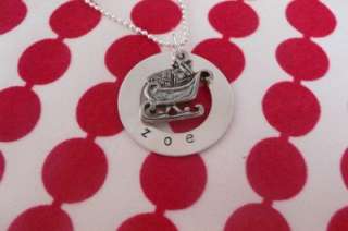 Santa Sleigh Child Custom Personalized Silver Necklace  