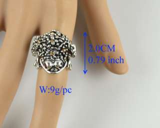   6pcs Silver Plated Vintage Cocktail Cute Frog Crystal Ring R178  