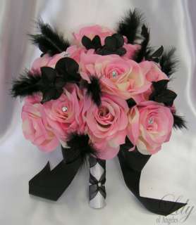   Wedding Decoration Table Vase Cup Altar Flower PINK/BLACK feather