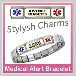 JUVENILE DIABETES MEDICAL ALERT ID Italian Charm Bracelet 9mm Links 