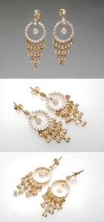   Genuine Diamond Chandelier Dangle Earrings Solid 14K Gold Fine Jewelry