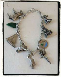   Sterling Silver 925 Travel Charm Bracelet 9 Charms Walt Disney Enamel