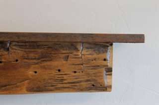   hand hewn rustic log display shelf, 1800s Pine, distressed reclaimed