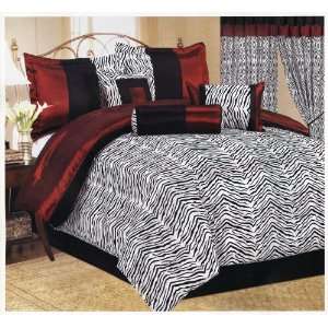   Zebra Comforter Set+Window Curtains Black/White/Red