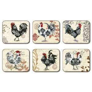  SET OF 6 DAMASK ROOSTER CORK BACKED COASTERS Everything 