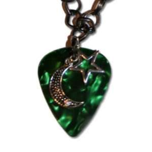   Moon and Star   Guitar Pick Necklace on Green Anne Jackson Jewelry