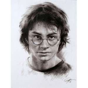 Daniel Radcliffe in Harry Potter Sketch Portrait, Charcoal Graphite 