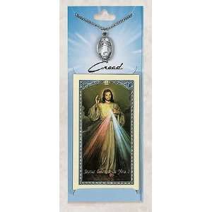 Divine Mercy Pewter Christ Jesus Medal Necklace Pendant with Catholic 