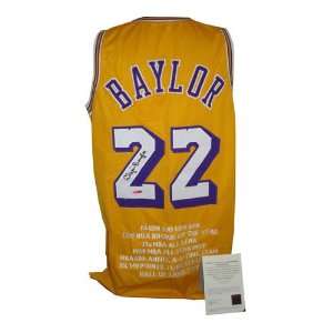 Autographed Elgin Baylor Lakers Yellow Jersey Embroidered with Career 