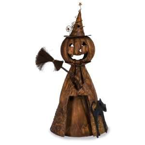   Metal Witch Jack olantern Holding a Straw Witch Broom