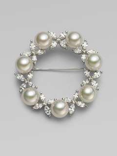 Majorica   10MM White Pearl Circle Brooch    