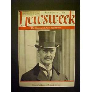 Neville Chamberlain September 26, 1938 Newsweek Magazine 