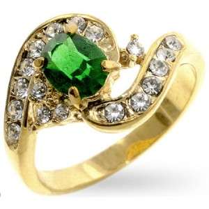 Oval Cut Swirl Green Emerald CZ Gold Ring Womens Size 9  