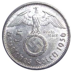  Nazi German Silver 5 Reichsmark 1936 1939 