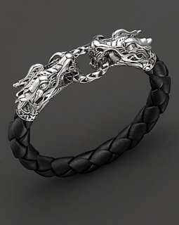 John Hardy Naga Black Woven Leather Dragon Bracelet  