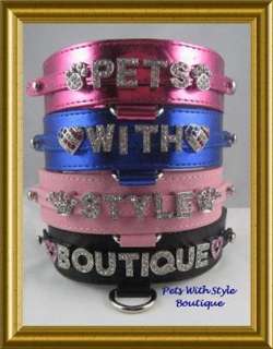 Designer Bling Personalized Leather Dog Collar S   XL  