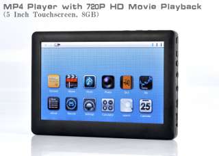 720P HD Portable Media Player Large 5 Inch Touch Screen 8GB Internal 