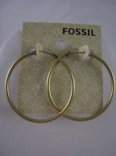 FOSSIL BRAND AUTHENTIC JEWELRY GOLD TONE HOOP EARRINGS, NWT  