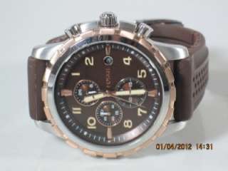 Fossil FS 4612 Mens Dean Brown Silicone Band Brown Chronograph Date 