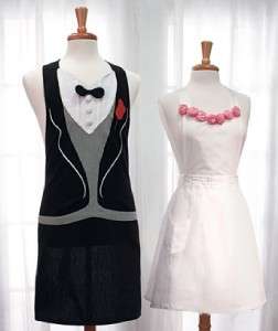 BRIDE & GROOM DRESS UP UPRON KITCHEN APRONS HIS & HERS  