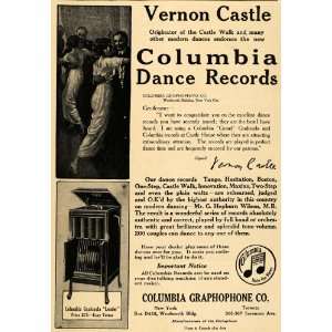   Ad Columbia Graphophone Dance Record Vernon Castle   Original Print Ad