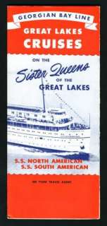 SHIP SCHEDULES AND FARES GEORGIAN BAY LINE, GREAT LAKES CRUISES, 1948 