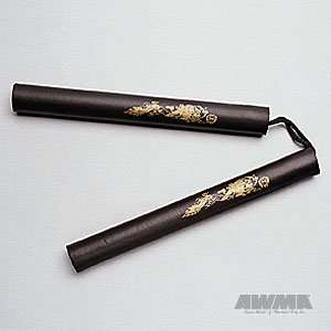   Black Practice/Demo Nunchaku with Gold Dragon