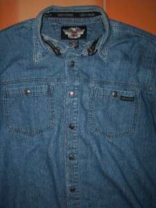 vintage HARLEY DAVIDSON denim shirt MOTOR CLOTHES mens Size L 