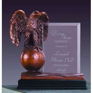  Glass Imprint Eagle on Globe Frame Statue 