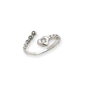    Cubic Zirconia, Heart Toe Ring in 14 Karat White Gold Jewelry