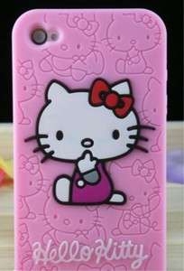 HOT Silicone Hello Kitty Case Cover for iPhone 4 G 4G Pink Color 